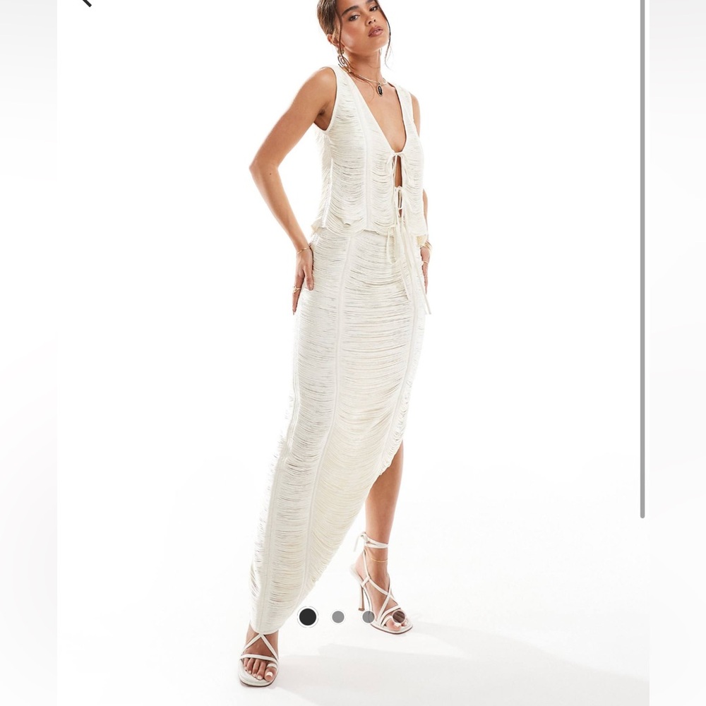 Asos Design Premium Fringed Maxi Skirt in Cream